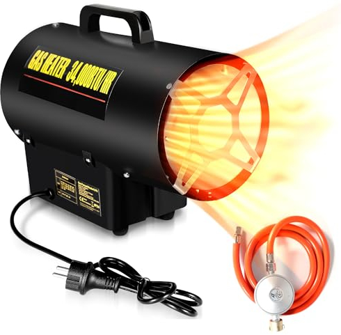 Einfeben 10 kW Gasheizer für Gasflasche Gasdruckregler 700mbar Wirksame Fläche: 150m² Gasheizgerät Gasheizgebläse Innenbereich,für Baustellen, belüfteten Lagerräumen, Garagen usw