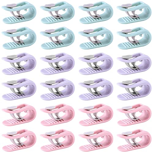 saijer Bettdeckenbezug Clips,24 Stück Anti Rutsch Bettbezugclips Tröstergreifer Bettbezug Halter Clips Ohne Nadel Sicher für Bettdeckenhalter Laken Gardinen Prevent Bunching Shifting(Blau Rosa Lila)