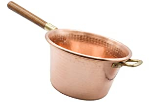 CREARTISTIC 100% Made in Italy kupfertopf - Kessel aus massivem Kupfer 25 cm - für Polenta - mit Holzgriff - Marmeladetopf - Handgehämmert – Handarbeit - Topf für Käse und Gebäck - für 4/5 Personen