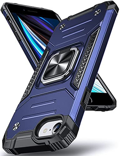 Anqrp Designed for iPhone SE 2020 Case, Military Grade Protective Phone Case Cover with Rotatable Metal Ring Kickstand [Support Magnet Mount] Compatible with iPhone 6/7/8/SE 2020, Blue