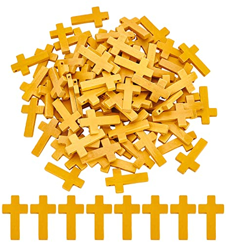 nbeads 100 Stück Holz Kreuzanhänger, Mini Kreuz Charms Ahornholz Kreuz Für Ostern DIY Handwerk Armband Halskette Schmuckherstellung, Bohrung: 2 mm