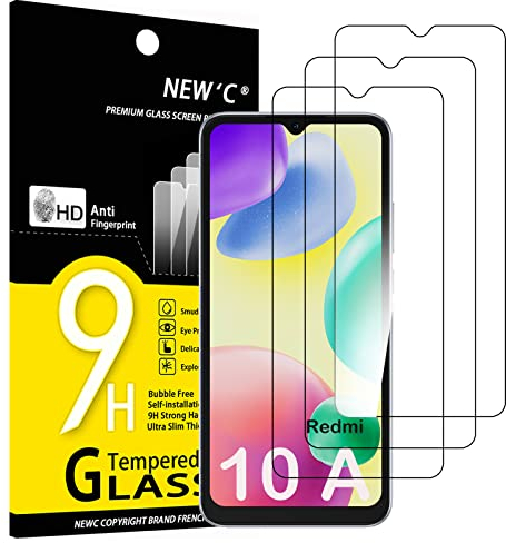 NEW'C 3 Piezas, Protector Pantalla para Xiaomi Redmi 10A, Xiaomi Redmi 9C, Cristal templado Antiarañazos, Antihuellas, Sin Burbujas, Dureza 9H, 0.33 mm Ultra Transparente, Ultra Resistente
