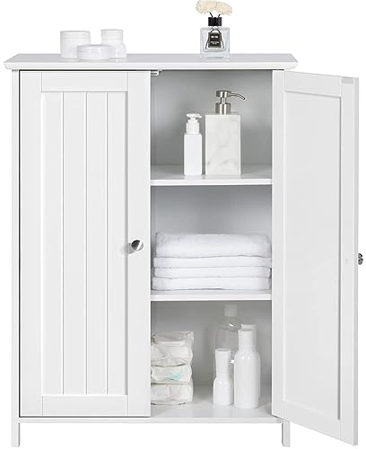 Yaheetech Meuble de Salle de Bain, Placard de Rangement avec 2 Portes, 2 Étagères Réglables Meuble de Rangement Chambre Salon Entrée 60 x 30 x 80 cm Blanc