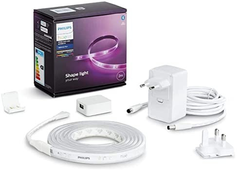 Philips Hue White & Color Ambiance Indoor LightStrips+ 2m base connectique, Indoor LightStrips 1m extension ruban Bluetooth, fonctionne avec Alexa, Google Assistant et Apple Homekit
