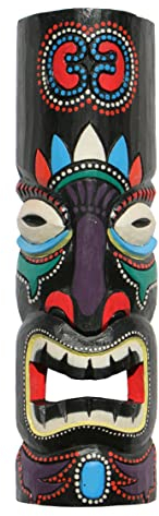 Wogeka - Bunte 50 cm TIKI Maori Wand-Maske - im Neuseeland Style aus Holz als Geschenk-Idee zu Weihnachten Geburtstag Dekoration - Handarbeit Schnitzerei von Bali (TIKIB01)