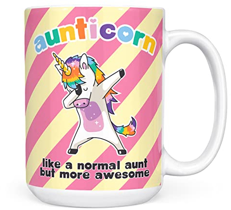 Mug Monster - Aunticorn Funny Novelty Mug, Auntie Gifts, Birthday Gift Idea for Aunt - Ceramic Coffee Cup, Gift for Men or Women, Extra Large and Giant Available, 15oz White