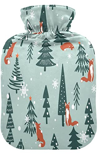 ALAZA Christmas Tree Fox Wärmflasche mit Bezug 1L Transparent Wärmbeutel Handfüße Wärmer