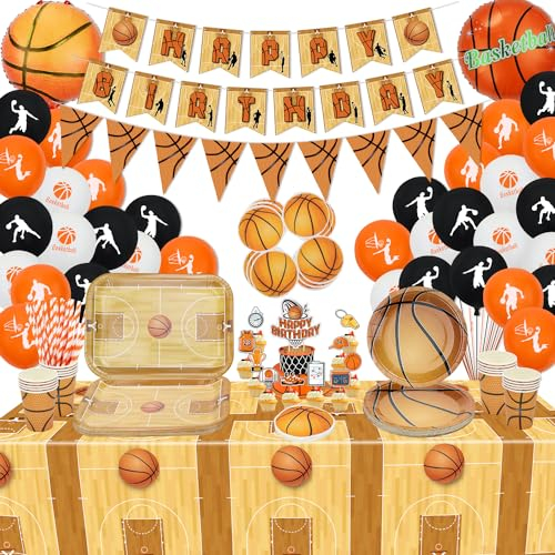 Hegbolke Basketball-Geburtstagsdekorationen – einschließlich Teller, Tassen, Servietten, Tischdecken, Luftballons, Banner – für 20 Personen