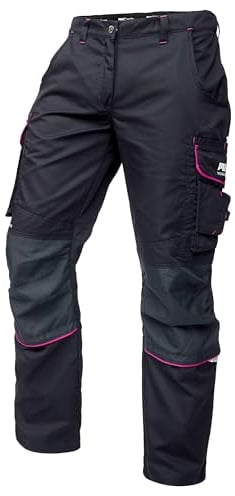 PUMA Workwear Precision X - Premium Arbeitshose für Damen, Funktionshose mit vielen Taschen, verstärkten Kniepartien und Stretch - für Handwerk, Produktion und Baugewerbe - Schwarz/Pink - 40