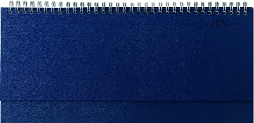Tisch-Querkalender Balacron blau 2024 - Büro-Planer 29,7x13,5 cm - mit Registerschnitt - Tisch-Kalender - verlängerte Rückwand - 1 Woche 2 Seiten