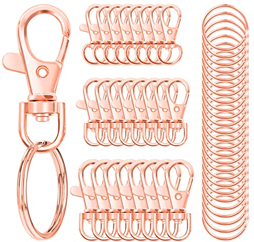 100 Stück drehbare Karabinerhaken mit Schlüsselringen, Premium-Metall-Drehgelenk-Karabinerverschlüsse, verschiedene Größen (groß, mittel, klein) für Schlüsselanhänger, Basteln, Roségold