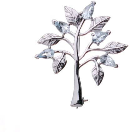 Aquamarine Brooch Tree of Life Sterling Silver