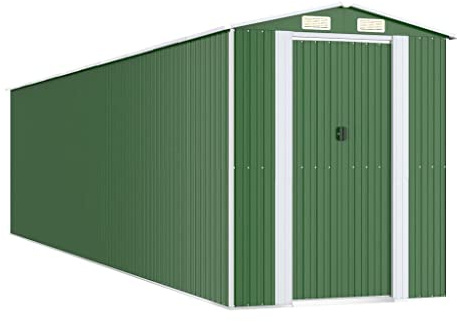 Gerätehaus ohne Boden Doppeltür Schrägdach Geräteschuppen Schuppen Gartenhaus Gartenschuppen für Rasenmäher Fahrräder, Grün 192x855x223 cm Verzinkter Stahl