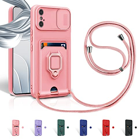 Aithne Case für iPhone X/iPhone XS Handykette Hüll,Slide kameraschutz,Silikon Handyhülle zum Umhängen Kette,360 Grad Ringhalter Stand Kartenfach-Pink