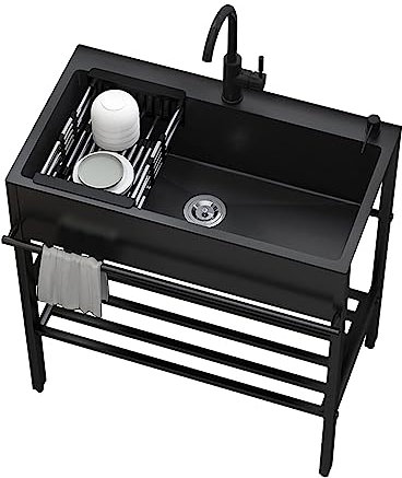 Duchunsheng Lavandino da Esterno Nero Lavello Utilità Acciaio Inossidabile, Lavandino Autoportante Commerciale, con Rubinetto, Lavatoio da Giardino Campeggio, per Interni Esterni, Lavello Cucina