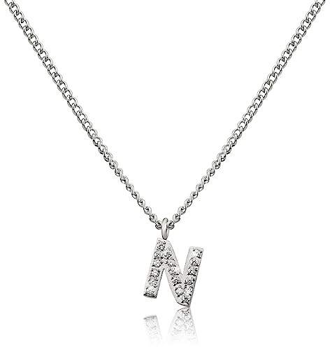 Kette mit Buchstaben N Silber für Damen I Hautverträgliche Halskette mit initialen Anhänger I Silberne 316L Edelstahl Buchstabenkette - Valentinstag-Geschenk für Sie und Ihn