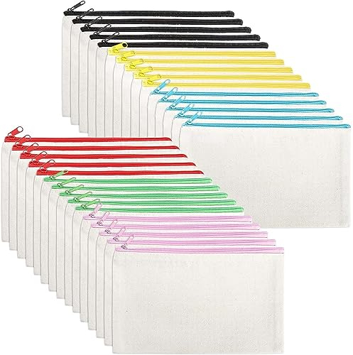 KQMGJYB 30 Stück DIY Blanko Stoffbeutel zum Bemalen, Bunt Blanko Mäppchen zum Bemalen mit Reißverschluss, Federmäppchen zum Bemalen Kosmetiktasche für Erwachsene Kinder 12 * 21CM