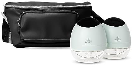 Zomee Fit Wearable Breast Pump, Hands Free, Portable,Discrete Electric Double Breast Pump Holds 5 oz -Wireless 2+ Hours of Battery Leak Proof Anti Backflow - Fanny Pack with Diaper Chaning Pad (Black)