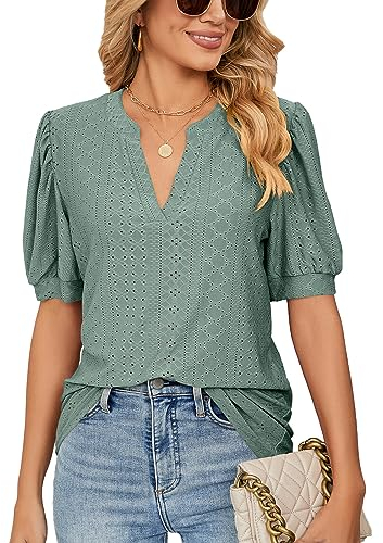 Neteson Camicia Donna Manica Corta Elegante Camicetta Estive Scollo a V T-Shirt Casual Top Basic Blusa