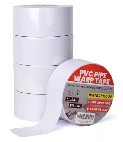 TAPEBEAR Ruban Adhésif En PVC Blanc Contre La Corrosion 2x33yds, Imperméable Pour La Protection Tuyau De Vidange Et Conduite D'eau Souterraine,5 Pack