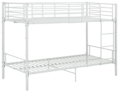 KOIECETA Etagenbett Kinderbett Hochbett Metallbett Bett Stockbett Bettgestell Doppelstockbett Schlafzimmer Kinderzimmer Metall 90x200cm (Weiß)
