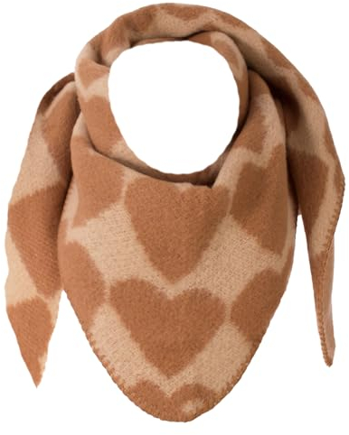 FASHION YOU WANT Dreieckstuch Stola Schal mit Viscose und Wolle - Hochwertiges Halstuch mit großem Herz-Print - Perfekt für Herbst Winter (beige/braun)