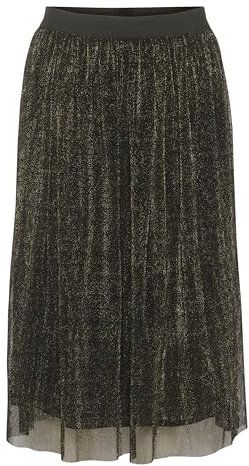 Cream CRThine Skirt Damen Rock Plissee Glitzer Tüllrock Transparent Plisseerock Elegant Skirt Black W. Gold Glitter M