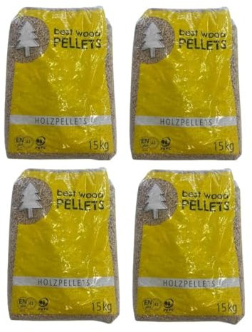 Sacs à granulés 100 % sapin écologiques pour poêle - 4 paquets de 15 kg combustible durable et haute performance pour chauffage domestique | Certifié EnPlus-A1 (60 kg)