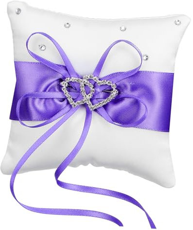 TOPBATHY Ringkissen Für Hochzeiten Doppelte Herzform Mit Satinbändern Und Glitzersteinchen Für Zeremonien Für Ringträger