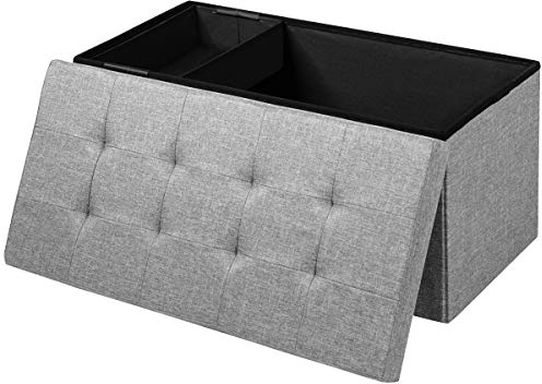 Multigot Folding Storage Ottoman, Fabric Padded Footstool Box Toy Chest with Lid, 100L/120L Capacity Bed End Stool Shoe Bench for Living Room Bedroom Hallway (Light Grey, 80 x 40 x 40cm)