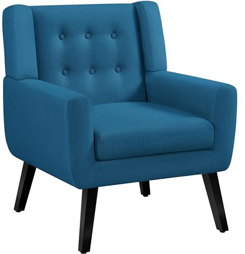 Yaheetech Tub Chair, Button Tufted Armchair with Thick Seat Cushion, Linen Fabric Accent Chair with Sturdy Legs for Living Room, Bedroom, Reading Nook, Navy Blue