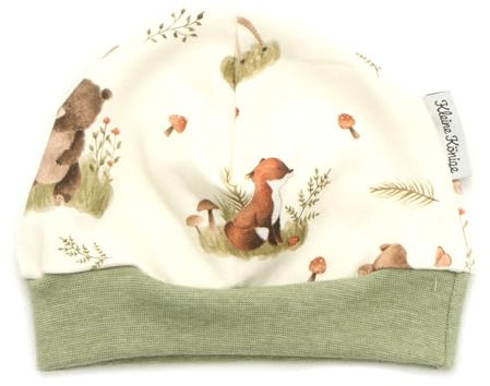 Kleine Könige Mütze Baby Jungen Beanie · Modell Hase REH Waldfreunde, Oliv meliert · Ökotex 100 Zertifiziert · Größe 110/116