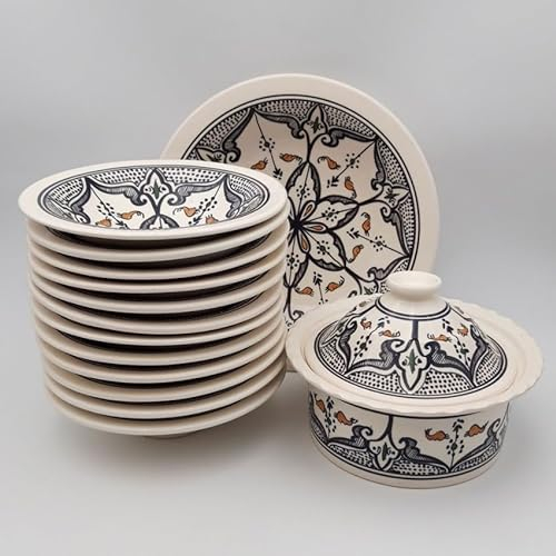 Service à couscous assiettes Tebsi Marocain noir - 12 pers