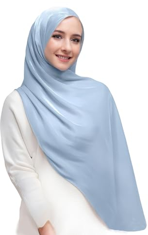 Lina & Lily Damen Hijab Kopftuch Schal mit Glanz-Schimmer Für Muslimische Frauen (Hellblau)