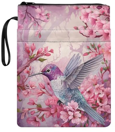 COEQINE Ästhetische Buchhülle, Bibelhüllen für Frauen und Mädchen, 6–8 Jahre, Teenager, Schulbuch-Locer mit Vordertasche, modisch, rosa Kolibri, Blumenmuster, Buchtasche