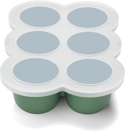 btrfe Gefrierschale für Babynahrung mit Deckel, Perfekter 6 x 90ml Silikon Aufbewahrungsbehälter für selbstgemachte Babynahrung, Muttermilch, Fruchtpüree, Gemüse (Grün)