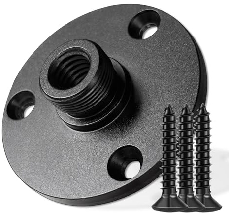 KB48 Podium Microphone Flange Mount with Pad, 5/8-27 Male, 3/8-16 Female | Gooseneck Boom Arms Mic Stand Base for Lecterns, Desks, Table, 2 in Metal Plate with 3 Screws Included