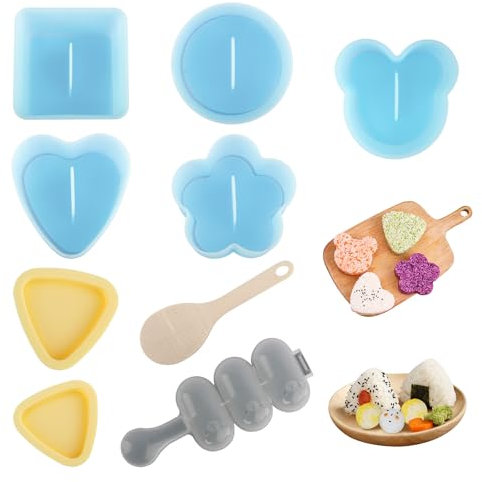 8 Stück Sushi Maker Set, DIY Antihaft Onigiri Form, Dreieck Onigiri Maker, Kreative Reisbällchen Former, Reis Former Wiederverwendbar mit 1 Small Rice Paddle, für Kinder Erwachsene Anfänger