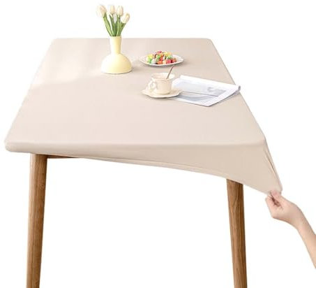 Miaogoo Rechteckige Tischdecke, elastische Kanten, PU-Leder, Tischabdeckung für Outdoor, Küche, Picknick, Camping, Party, wasserdicht, öldicht, Tischschutz (120 x 70 cm, Beige)