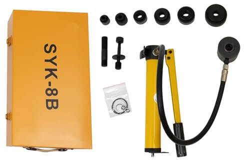 Ciounmb Juego de perforadoras hidráulicas para chapa: 6 punzones de perforación, juego de perforadora de metal con bomba, color amarillo, acero con revestimiento de plástico, 8T, 22-60 mm