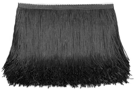 10 Yards Länge 15cm Fransenborte, Seide Fransen Quaste Fransenband Dekoband, Fransen Geschnitten für DIY Basteln Apparel Kleidung Kostüme Dekoration Tanzfransen zum Nähen (Schwarz)