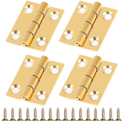 Sharelove 4pcs Copper Small Hinges Door Hinges, Practical Brass Hinge with Fixing Screws, Wear Resistance Gate Hinge for Wooden Gates Windows Wardrobes Drawers 1 Inch(25x20x1.2mm)