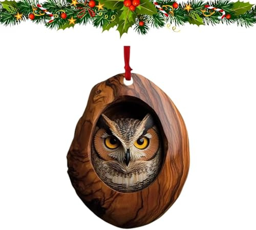 SENIURIS Decoración de animales para árbol de Navidad del bosque, adorno acrílico 2D, colgante de acrílico para fiesta (búhos)