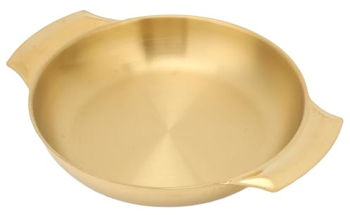 Pfanne mit Flachem Boden, 23.5×3.6cm Gold Paella Pfanne aus Edelstahl, Snack Teller mit Doppeltem Griff, Bratpfanne für Camping und Versammlungen (Medium)