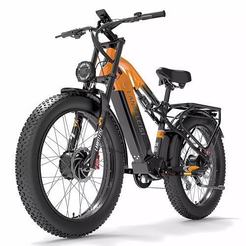 LANKELEISI MG800 Max Doppelmotor E-Bike Mountainbike 26 Zoll Vollfederung Fatbike mit 48V 20Ah Wechselakku, Reichweite bis zu 130KM, 7-Gang Ebike Herren für MTB, Strand & Schnee