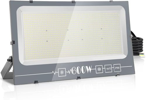 Royana Projecteur LED Extérieur 600W - 60 000 Lumens - IP66 Étanche - Blanc Chaud 3000K - Éclairage Sécurité pour Jardin, Cour, Terrasse, Stade, Entrepôt - [Qualité Professionnelle/Éclairage Puissant]