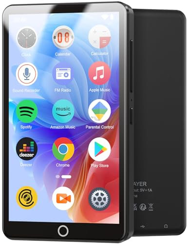 80GB MP3 Player mit Bluetooth und WiFi, 4.02 Zoll Touchscreen MP3 MP4 Player mit Kamera, Android MP3-Player mit Spotify, Audible, Amazon Music, Deezer, HiFi Musik Player mit Lautsprecher, FM Radio