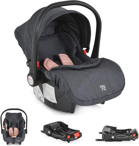 Moni Babyschale Trio Set mit Isofixbasis Royal, i-Size (40-87cm) Adapter rosa