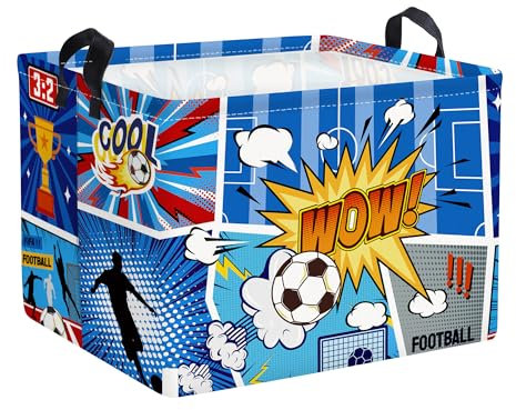 HUUMONSS Comic Balls Baby Laundry Hamper Collapsible Clothes Kids Storage Basket Large Boys Gift Toy Box Bin for Nursery Room, Football, 36L