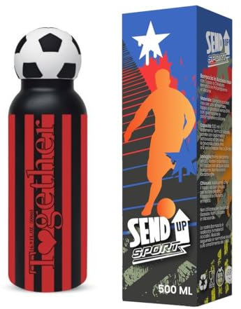 Borraccia Calcio squadra del cuore in Acciaio per Ragazzi bambini e adulti- Regalo sportivo Senza BPA, a Tenuta Stagna, Durevole Ed Ecologica, 550 ml (ROSSO/NERI)